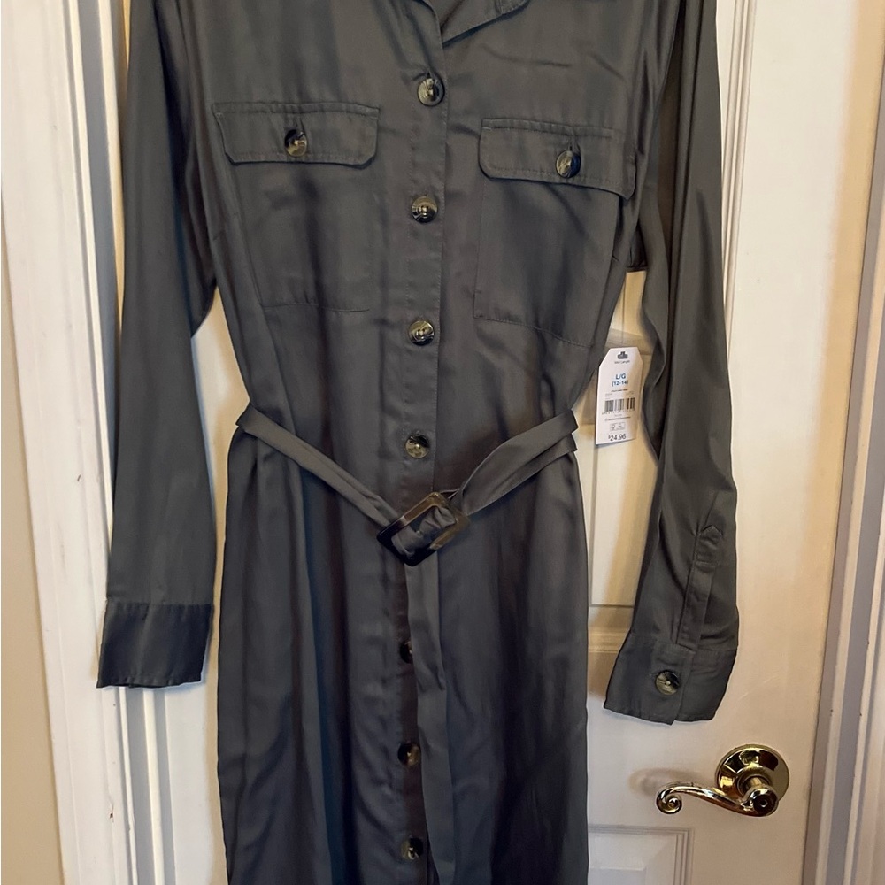 Elegant Gray Button-Up Dress